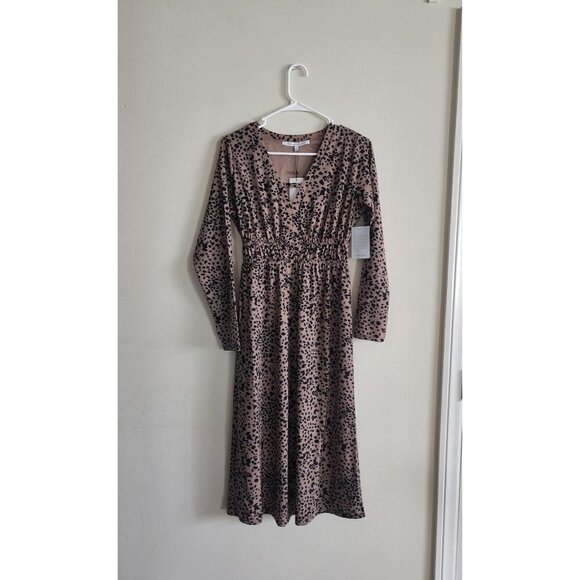 New collective concepts cheetah print V-neck long sleeve midi dress size small - Picture 1 of 6